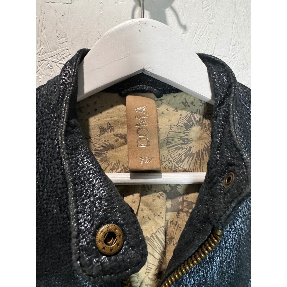 DOMA Leather Bomber Jacket Womens XS Metallic Textured Moto Zip Up Coat - Picture 2 of 5